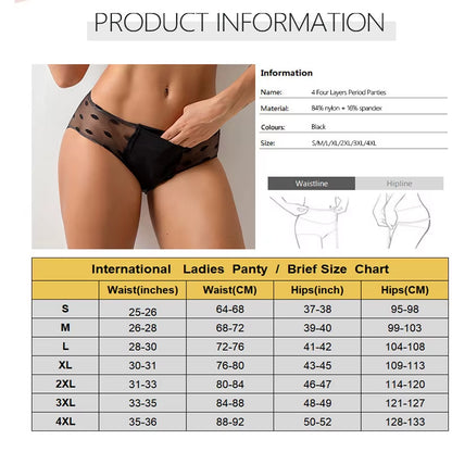 Physiological Briefs Menstrual Panties 4-Layers Period Panties Leakproof Sexy Lace Underwear Antibacterial Women 3XL 4XL